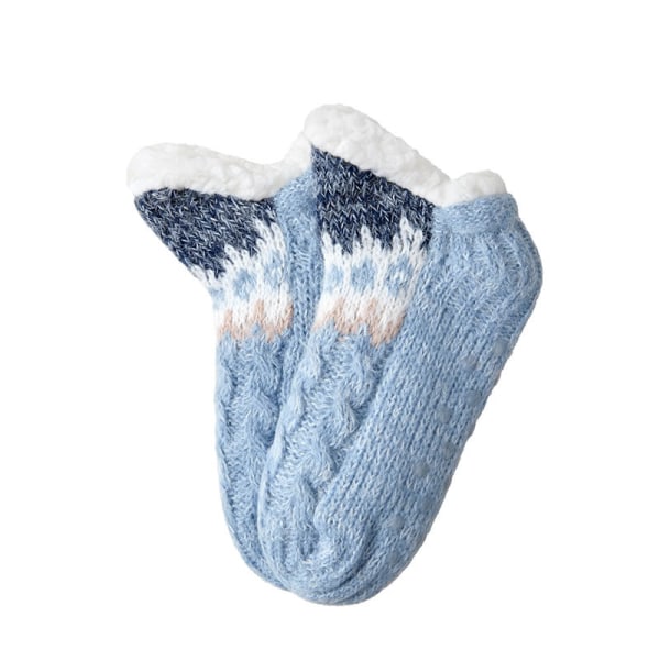 Søte sokker damers fluffy hjemmesokker varme sokker sklisikre tøfler tykke sokker vinterhyttesokker blue