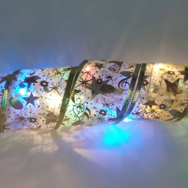 Joulukuusen koristelu: 1 LED valaiseva joulukuusen vyö - 3,8 cm - kultainen nauha (värivalo) pituus: 1 m 10 valoa