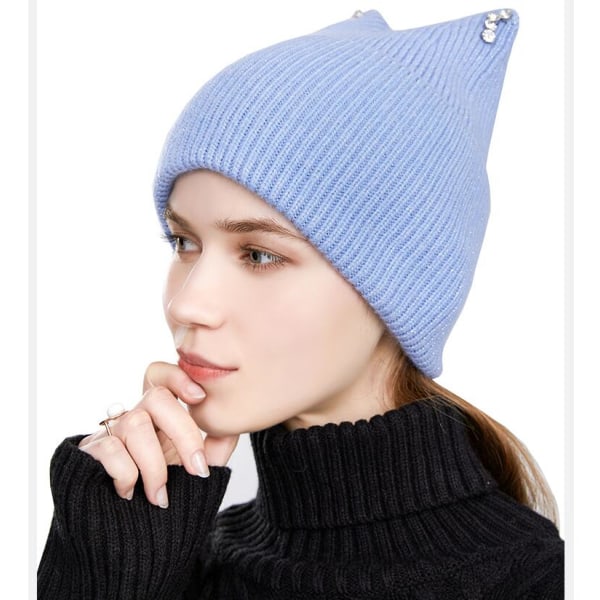 Ulkokäyttöön kylmänkestävä ja lämmin yksivärinen neulottu hattu, sininen
