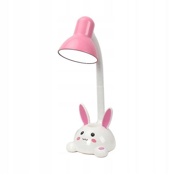 Student skrivbordslampa ögonskydd med pennhållare, läslampa vid sängkanten (rosa kanin)