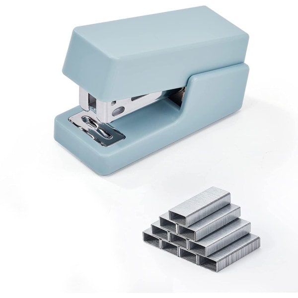 Minihæftemaskine, 20-arks skrivebordshæftemaskine til kontor med 1 boks standardhæfteklammer, blå