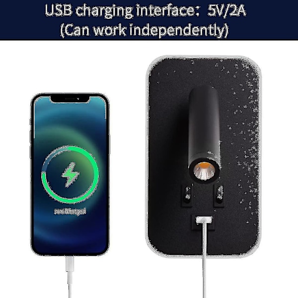 Led væglampe, sengelampe med afbryder, USB-opladningsport, justerbar spotlight til soveværelsesbelysning (3w 3000k + 9w 6000k) sort C