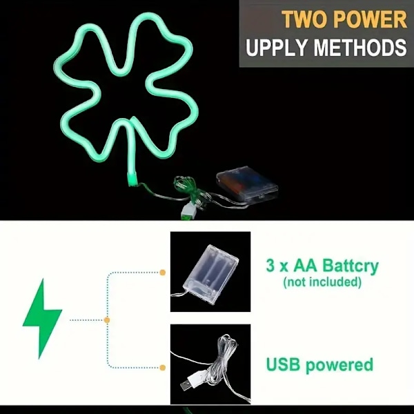1 stk. Grøn kløver neonskilt, St. Patrick's Day dekoration, USB eller batteridrevet neonlampe til vægdekoration