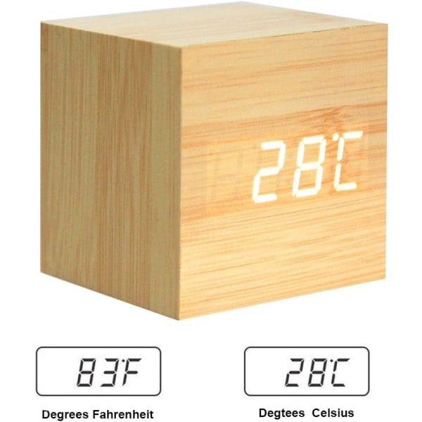 Tre Digital Cube Vekkerklokke Bærbar reiseklokke Visning Tid Temperatur Kalender Gul