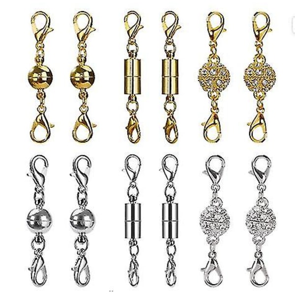 12 Stycken Magnetiska Hummerlås Halsband Lås Och Förslutningar Armbandsförlängning (guld Och Silver)
