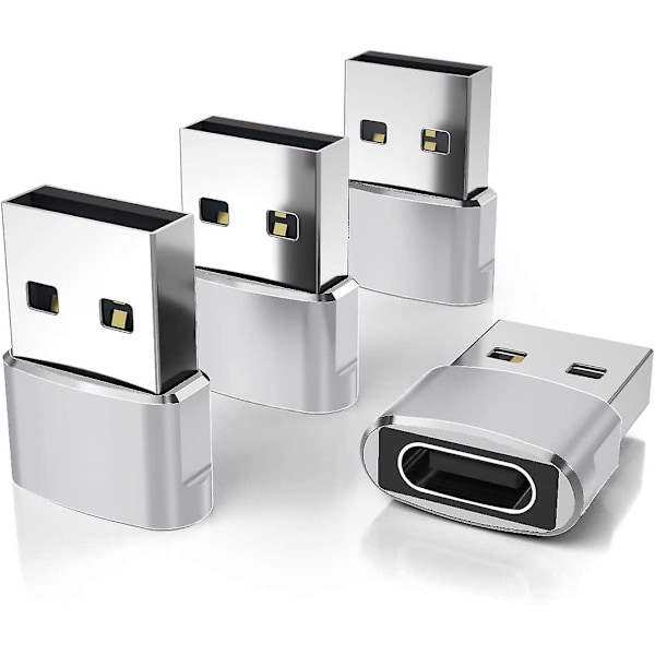 4-pack USB-C Hona till USB-A Hanadapter, typ A Laddare Block Kabelkontakt Konverterare för Iphone 11 12 Pro Max, Airpods 3 Ipad 8:e Mini 6 6:e Generationen, sa