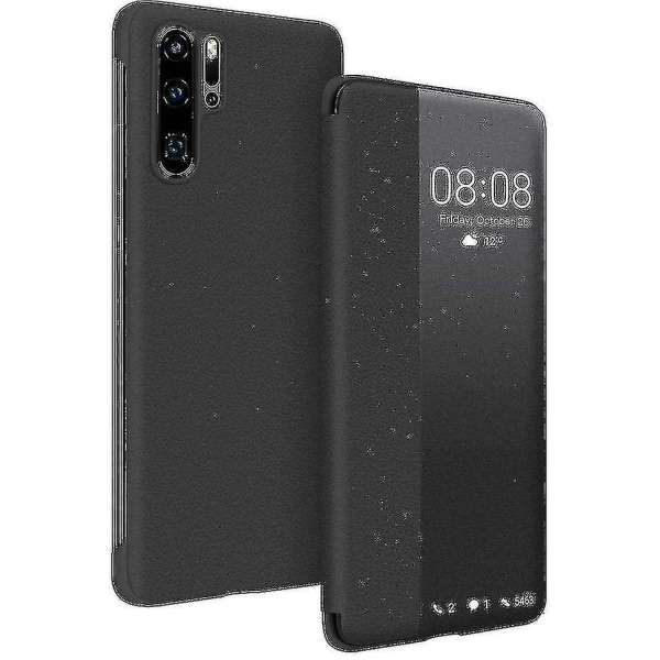 Smart Flip- case i äkta läder kompatibelt Huawei P30 Pro - Fullständigt skydd, Automatisk sömn/väckning, Stötsäker (svart)