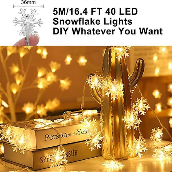 LED-valoketjut, SumorRui LED-lumivillavaloketju joulujuhlan koristeluun, 16,4 ft 40 LED-valoketju sisätiloihin, käytävään,