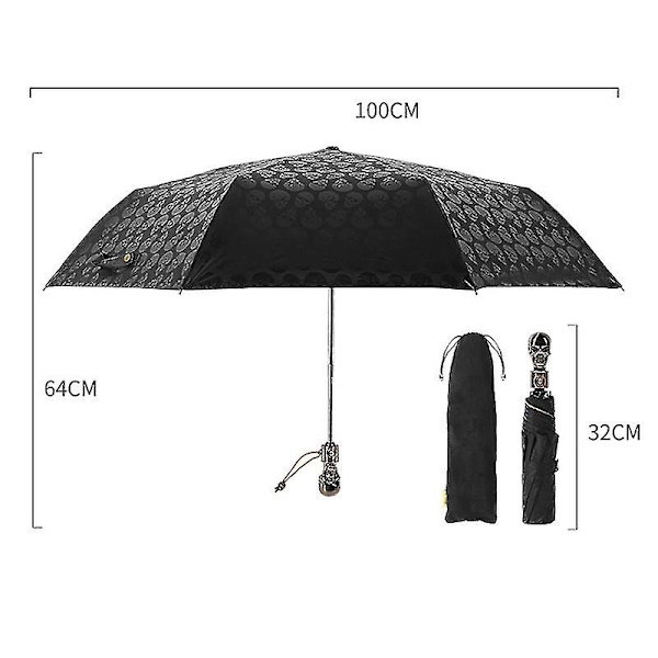 Retro Skull Paraply Anti-UV Solbeskyttelse Automatisk Folding Bumbershoot(Svart)