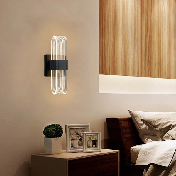 12W LED vägglampa, modern inomhuslampa i aluminium, justerbar sänglampa, oval (svart)