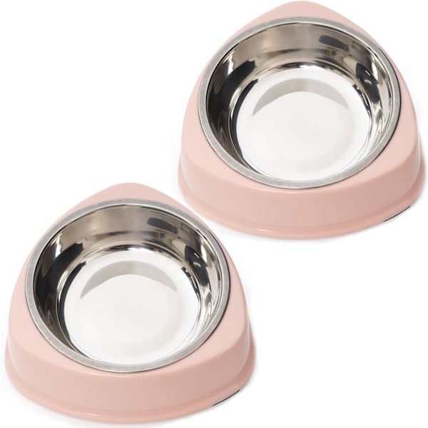 2 st katt- och hundskålar i rostfritt stål, halkfria, för husdjur (dubbel rosa)