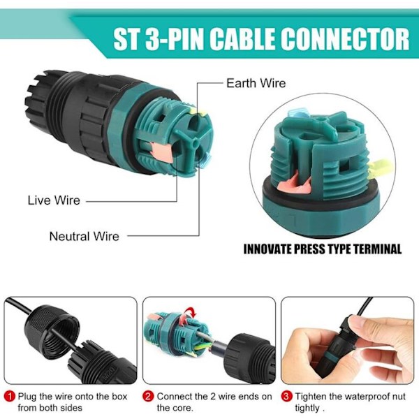 E-Wechat Crimp Hurtigkobling P20- 3 Pin Belysningskontaktkabel - 4-pakning