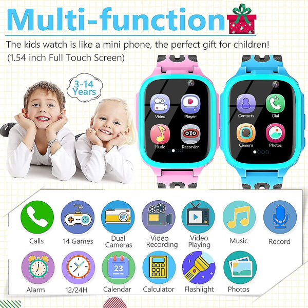 Smart watch för barn med samtalsfunktion 14 spel Dubbel kamera väckarklocka Musikspelare Ficklampa