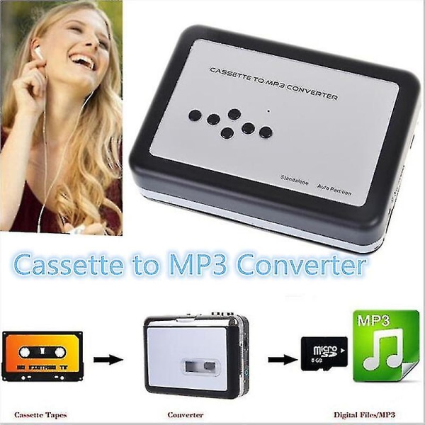 USB kasettimuunnin MP3:ksi, kannettava kasettisoitin digitaalinen kasettimuunnin audiomusiikkisoitin kasettimuunnin kuulokkeilla ja kantolaukulla