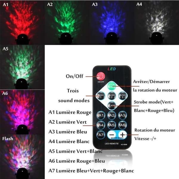 Diskokule - LED - 7 Farger - IR Fjernkontroll - Auto/Lyd/Strobe Moduser - DJ Scenelys