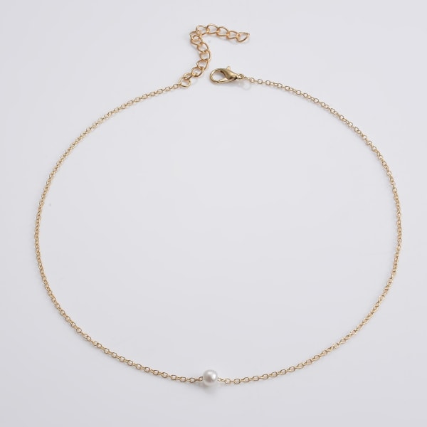 Enkel minimalistisk choker läcker gyllene kedja hänge halsband pärla, 1 st