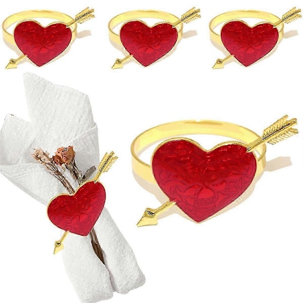 6 stk. Valentine Hjerte Serviettringer Røde og Gull Hjerte Serviett Holdere for Valentinsdag Bryllup Borddekor P2025041100974