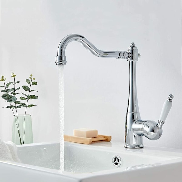 Elegant köksblandare diskho mixer kran hög pip 360° rotation retro krom mässing köksblandare
