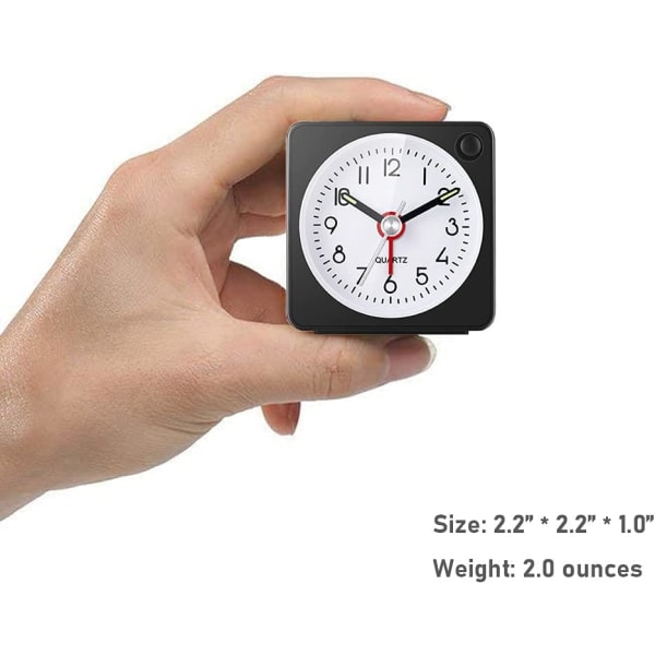 Analogt rejsevækkeur, ultralille ur med snooze- og lysfunktion, super lydløs (sort)