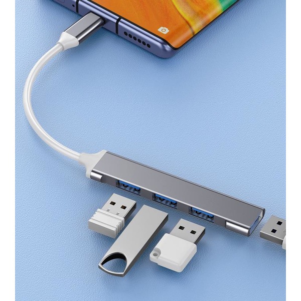 To-i-en USB-adapter med en-til-fire + type-c han-adapter sølv