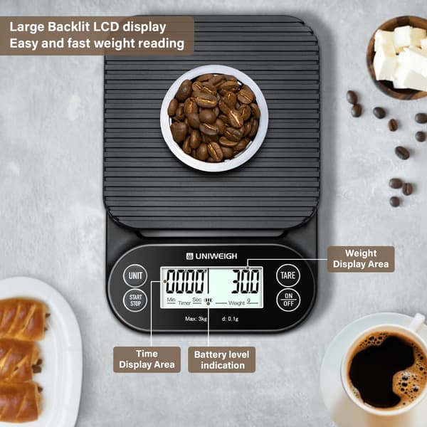 2025 Latest Model Digital Coffee Scale with Timer 3kg/0.1g, High Precision Espresso Scale with Timer/Auto Off/Tare Function, for Pour Over Dr