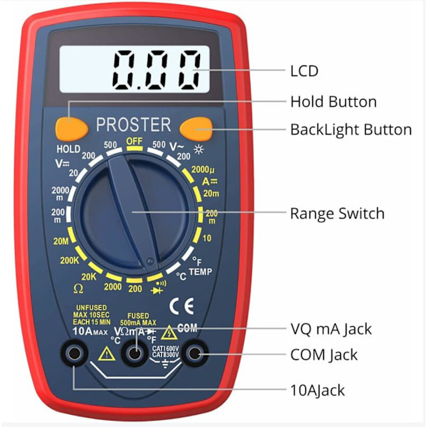 1999 Digitalt multimeter Håndholdt multifunksjonstester med testledninger