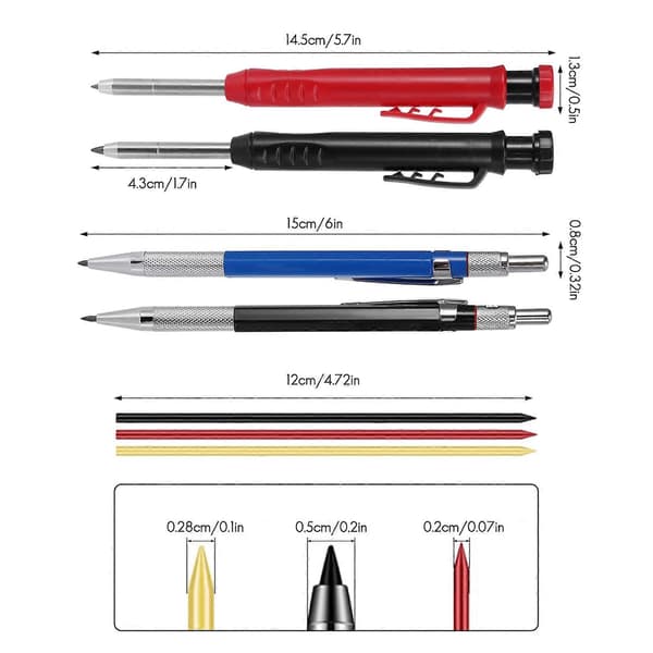 Solid Carpenter Pencil,Marker Refill Long Nosed Deep Hole Mechanical Pencil Woodworking Tools for A