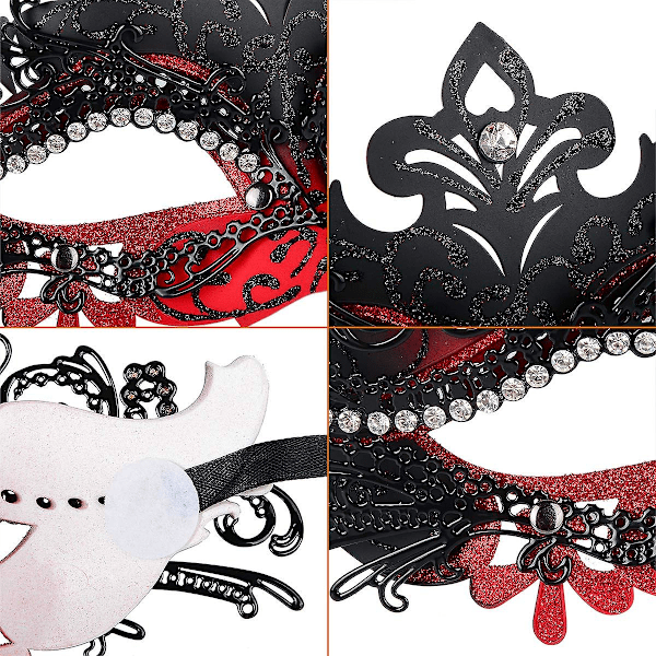 Maskerademaske, Karneval Dekorationer Venetianske Masker Til Kvinder (rød & sort)