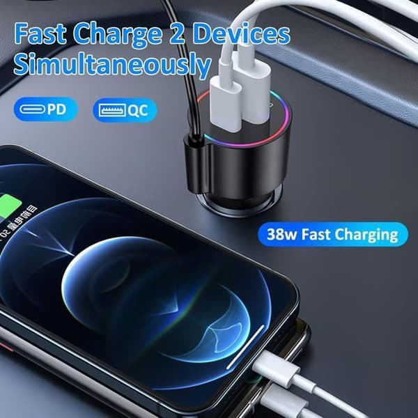 Bluetooth FM-sender - 5.3 - Bluetooth 5.3 - PD30W+QC3.0 - Tilpasselig RGB
