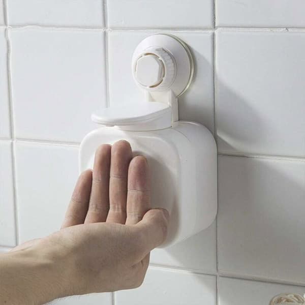 Väggmonterad sugkoppstvåldispenser - Ingen borrning krävs - Påfyllningsbar - Vit - ABS/PVC