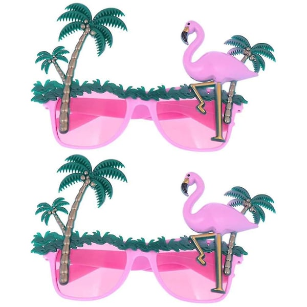2 stk hawaii solbriller kreative kokosnøtttre flamingo fotorekvisitter briller briller for strand hawaiiansk fest sommer (rosa)