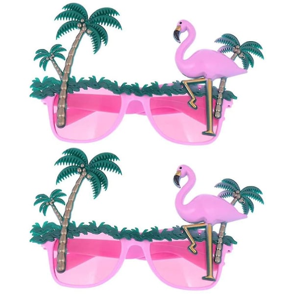 2 stk. hawaii solbriller kreative kokospalme flamingo foto rekvisitter briller briller til strand hawaiiansk fest sommer (pink)