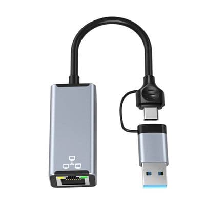 Adapter Ethernet USB Type C Design 2-i-1 - Hastighet opptil 1000 Mbps - USB 3.0 - Plug and Play