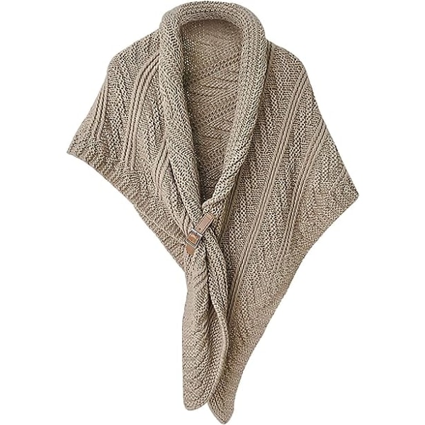 Efterår og vinter varmt læderspænde sjal sjalgaffel tyk trekantkappe strikket tørklæde til kvinder