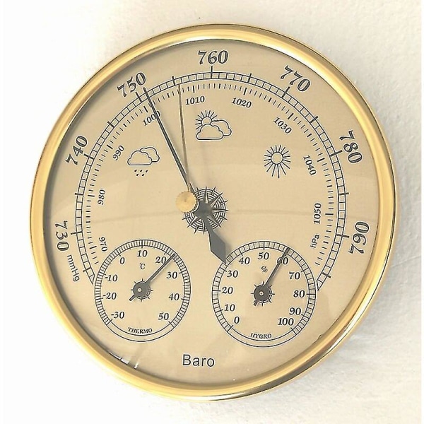 Barometer, værstasjon med barometer og hygrometer termometer, 3 i 1 veggmontert analog værstasjon for innendørs og utendørs
