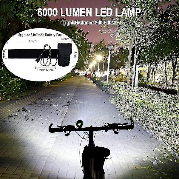 Cykellampor, 6000 Lumen 5 LED Cykellampa, Vattentät Mountainbike Framlampa Med Uppladdningsbart Batteripaket, 3 Lägen Cykellampor Framstrålkastare