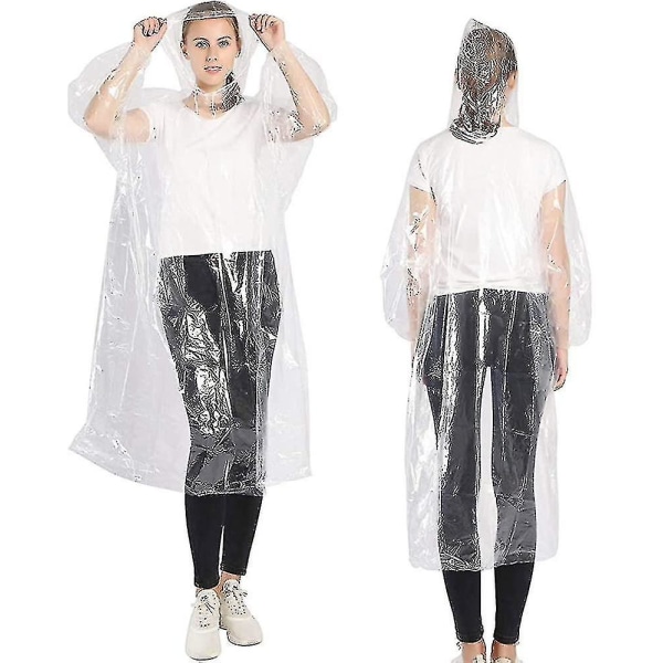 Bärbar engångsregnjacka klar och genomskinlig, regnponcho med huva och ärmar Cover för vuxna (8-pack transparent)