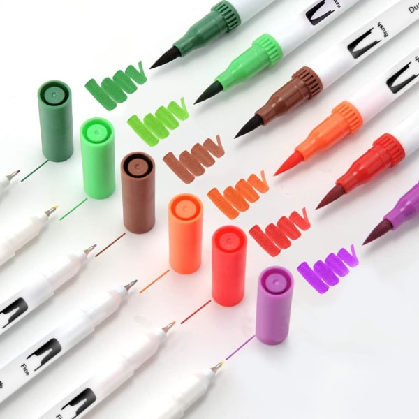 Färgande filtpenna, 0,4 mm tunn linje med dubbelsidig borstpenna för dagböcker, serier, etc.