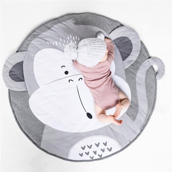 3D Animal Baby Rund Legemåtte Kravlemåtte Tæppe Mavemåtte Børne Soveværelse Tæppe-Grå kanin, 1 stk.