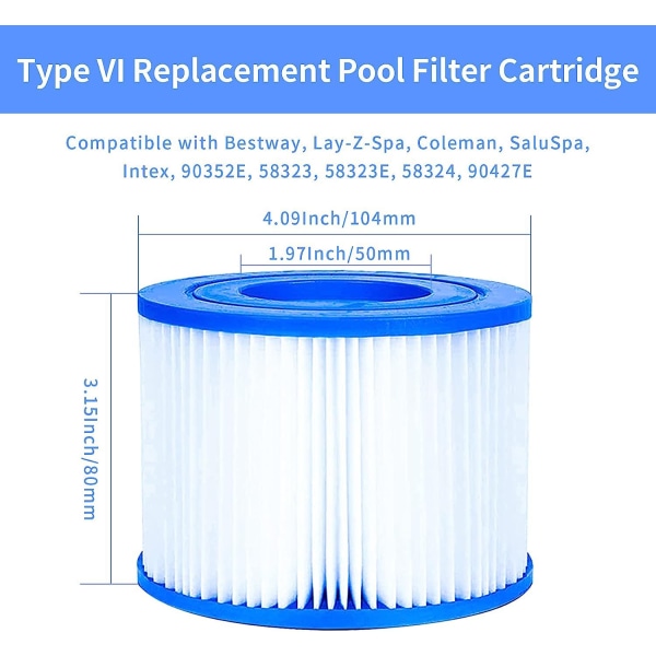 VI Pool ersättningsfilterpatroner för Bestway Flowclear för Bestway VI Pool filter, (4-pack)