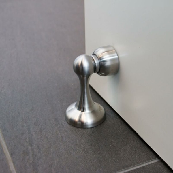 Magnetic door stopper in stainless steel look Door stopper with mounting hardware for floor and wall, 4.8 x 30 x 7.5 cm Yixiang