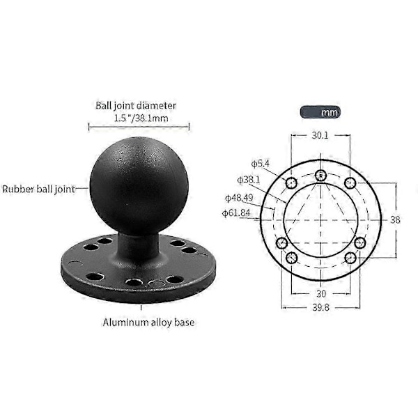 Aluminium Rund Monteringsbase med 1,5 Tommers Gummikule Motorsykkel Monteringsbase for Telefon Kamera, St p2024112662