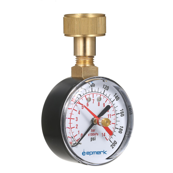 Lepmerk 2- 1/2'' Vandtryksmåler Vandtryk Testmåler 3/4'' Hun Slangegevind 0-200 Psi Med Rød Pegepind
