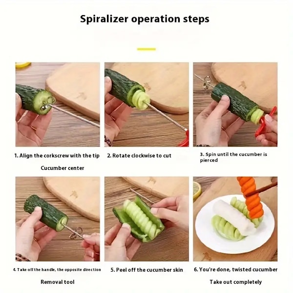 Rostfritt Stål Spiralskärare - Kreativ Grönsaks- och Fruktskärare för Gurkor, Morötter, Potatis - Köksredskap för Hälsosamma Snacks
