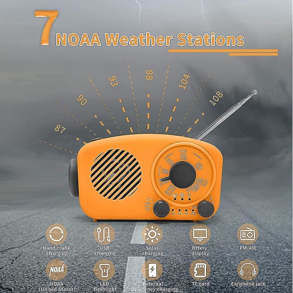 Solar Radio, Hand Crank Radio Am/fm Rechargeable Dynamo Radio Waterproof Emergency Lamp Power Bank