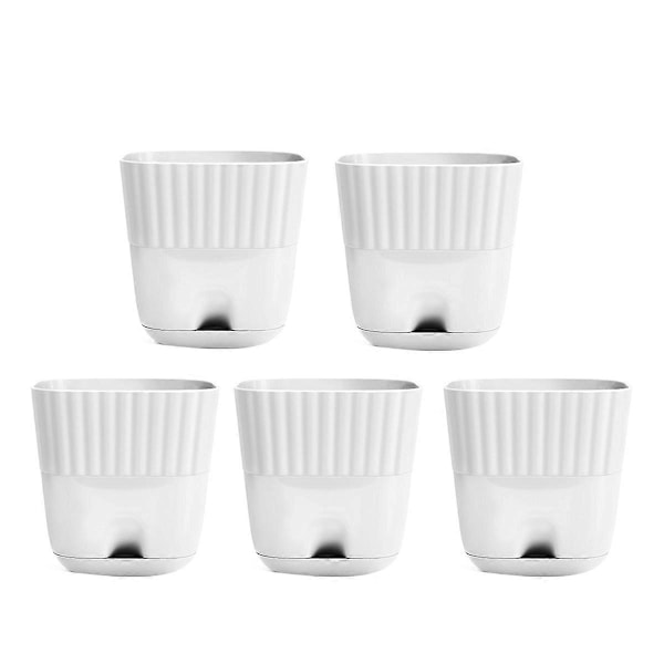 Blomkrukor 15 cm, 5-pack fyrkantiga krukor med dräneringshål och sammanhängande fat, för inomhusbruk