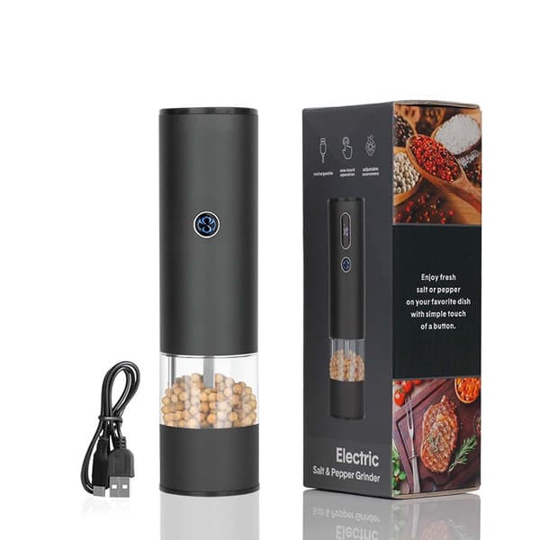 Rechargeable Electric Pepper Grinder - Black, USB Charging, Ceramic Core, Adjustable Coarseness
