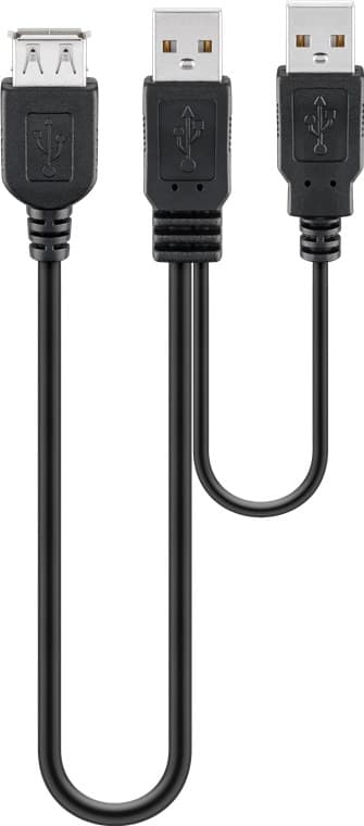 2-i-1-kabel USB-A til 2x USB-A, 0,3 m, sort