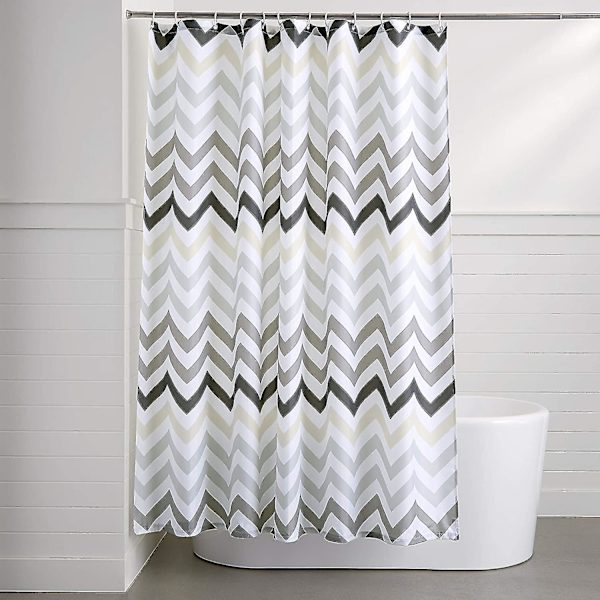 Stof bruseforhæng - 72 x 72 tommer, grå ombre chevron til badeværelse
