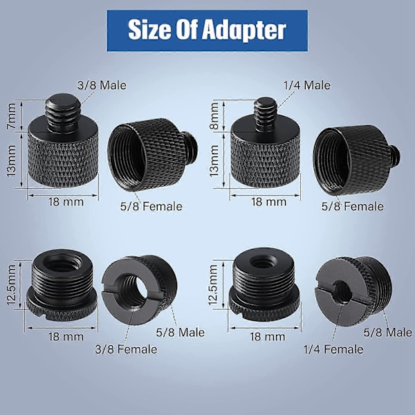 8st Mikrofonstativ Gängadapter Set, 5/8 Hona till 3/8 Hane och 3/8 Hona till 5/8 Hane Skruvadapter T